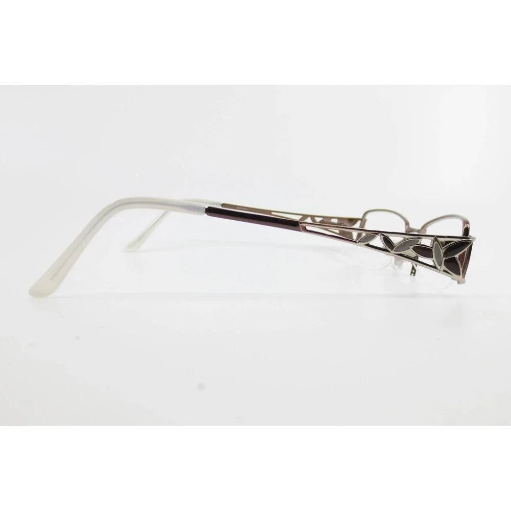 SP 7003 CHNT Brown Semi Rimless Rectangular Eyeglass Frames 52-17-135 Floral Arm